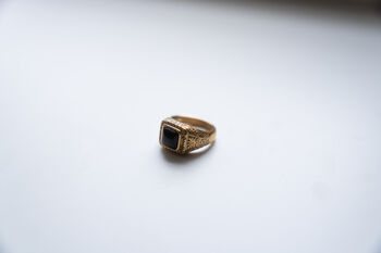 Men's Silver Black Quartz Gemstone Signet Ring, 12 of 12