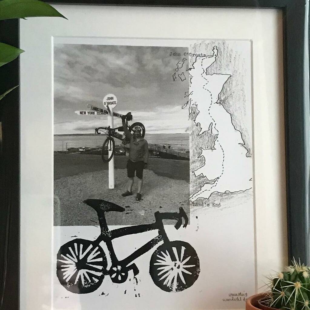 Personalised Bike Print With Bespoke Map And Photo, 1 of 7