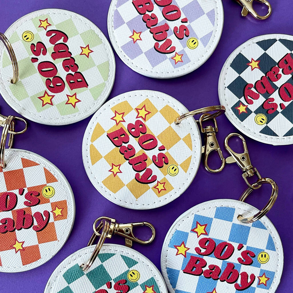 Personalised 90's, 80's, 70's Checkerboard Keyring, 1 of 6