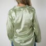 Green Silk Satin Plain Long Sleeve Loose Shirt, thumbnail 6 of 6