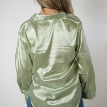 Green Silk Satin Plain Long Sleeve Loose Shirt, 6 of 6