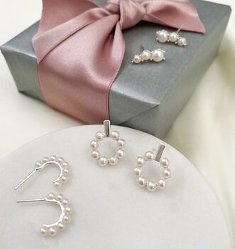 Sterling Silver Pearl Trio Studs, 5 of 6