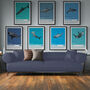 Sharks And Orca Wall Art Prints Set Of Seven, thumbnail 1 of 8