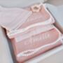 Personalised New Baby Gift Set, Handmade Newborn Blanket And Comforter With Wooden Teether, thumbnail 6 of 8