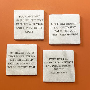 Set Of Four Marble Famous Cycling Quotes Coasters, 4 of 4