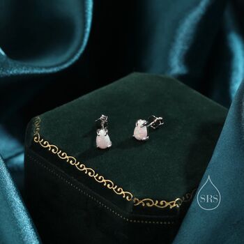 White Opal Droplet Stud Earrings In Sterling Silver, 6 of 11