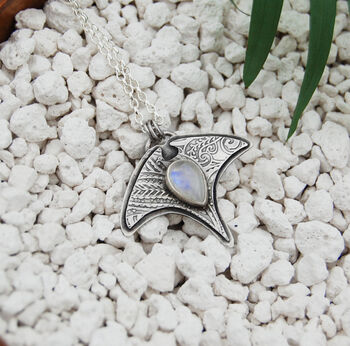 Manta Ray Moonstone Silver Pendant, 4 of 7