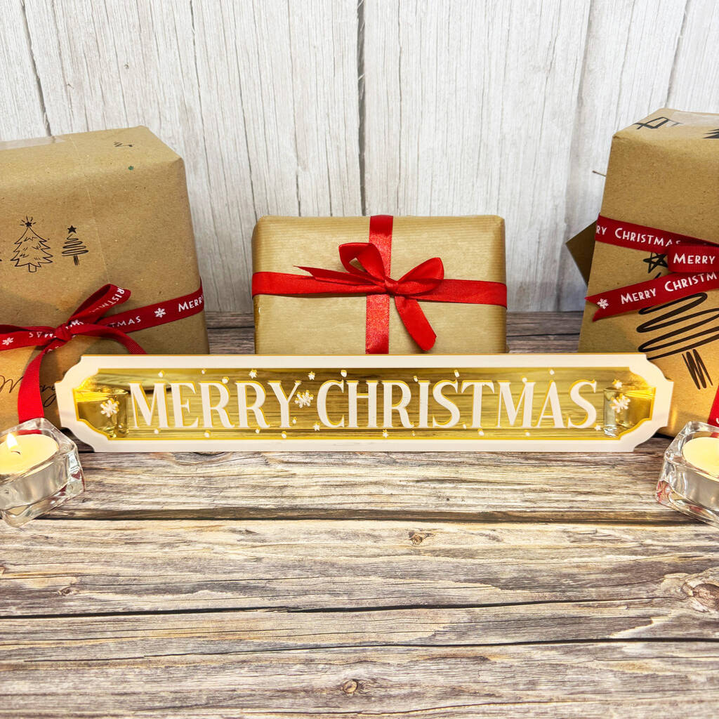 Gold Mirror Acrylic Merry Christmas Sign Small, 1 of 5