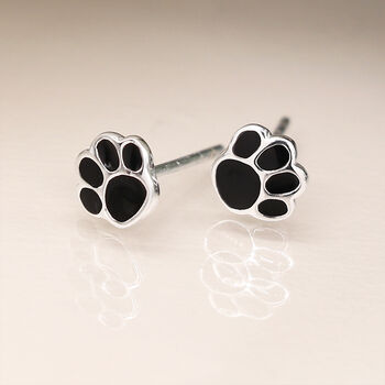 Sterling Silver Black Paw Print Stud Earrings – 5mm, 4 of 6