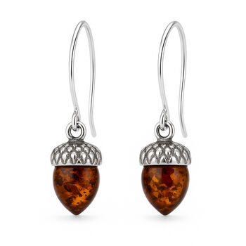 Sterling Silver Baltic Amber Acorn Drop Earrings, 4 of 5