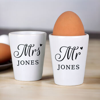 Personalised Mr And Mrs Egg Cup Set, 3 of 3