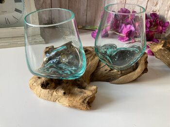 Handcrafted Double Molten Glass On Driftwood Melted Glass Bowl, 12 of 12