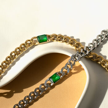 Chunky Chain With Green Stone Bracelet, 3 of 3