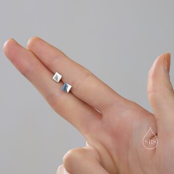 Sterling Silver Minimalist Square Stud Earrings, 3 of 11