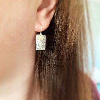 Hammered Silver Rectangle Earrings, 3 of 6