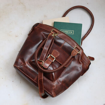Brown Leather Pocket Tote Handbag, 3 of 6