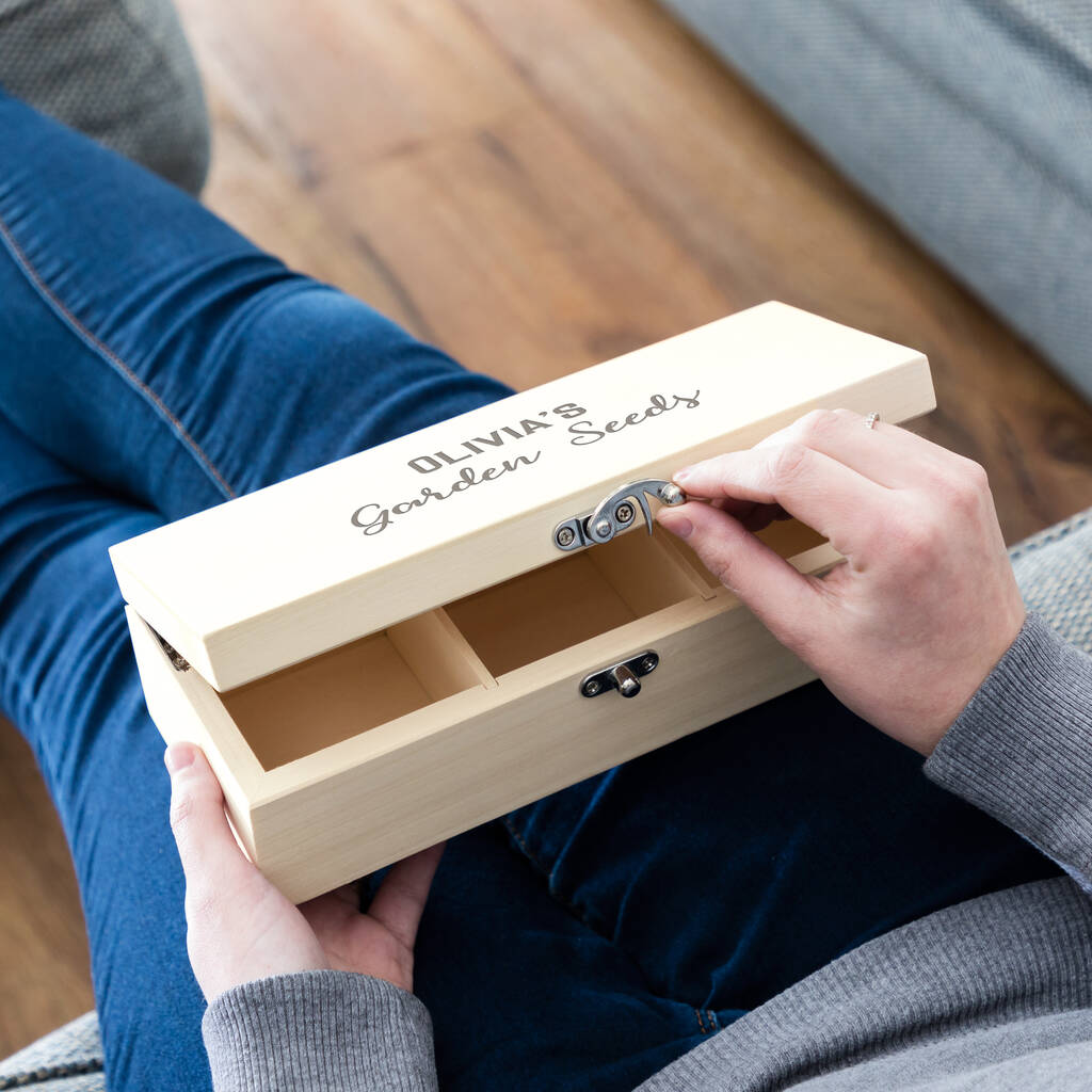personalised garden seed box with three compartments by mirrorin