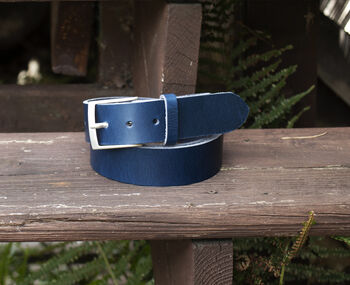 Premium Blue English Leather Mens Belt Handmade, 2 of 6