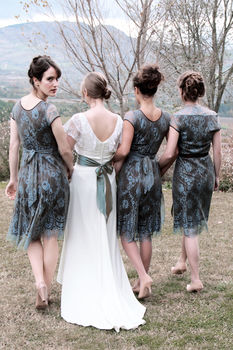 Winter Blue And Chocolate Lace Bridesmaid Dresses, 2 of 8