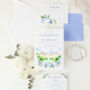 Dusty Blue Wedding Invitations With Venue Painting, thumbnail 1 of 4