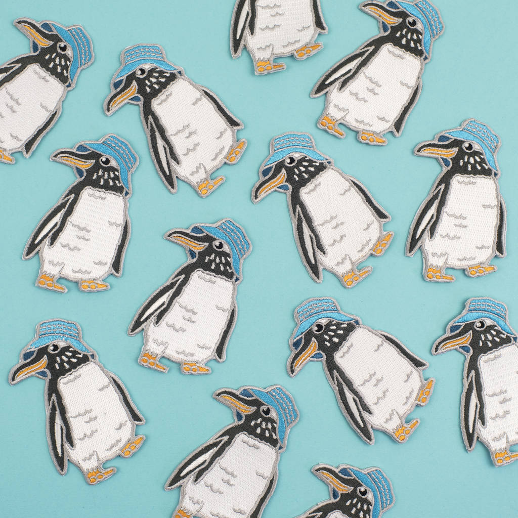 Penguin In A Bucket Hat Iron On Embroidered Patch By Birds in Hats
