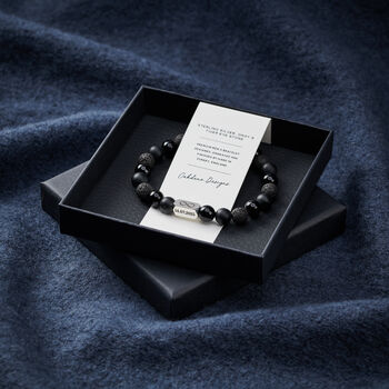 Personalised Men's Infinity Anniversary Sterling Silver And Black Onyx Bead Bracelet, 4 of 4