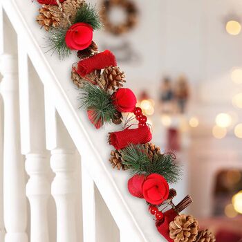 Traditional Pinecone Roses Christmas Garland, 4 of 7