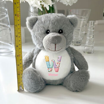 Personalised Patchwork Alphabet New Baby Teddy Bear, 3 of 6