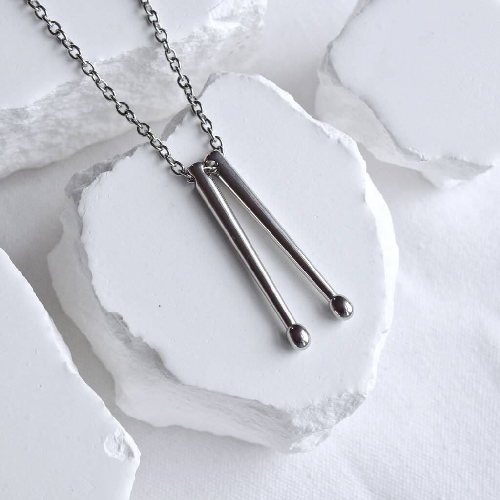 Silver Large Drumsticks Necklace Gift Drummer Sticks By DIVON
