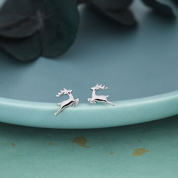 Sterling Silver Running Reindeer Stud Earrings, 3 of 12