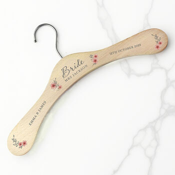 Personalised Pink Floral Wooden Hanger Wood, 5 of 7