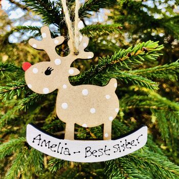 Personalised Sister Reindeer Christmas Tree Decoration, 3 of 3