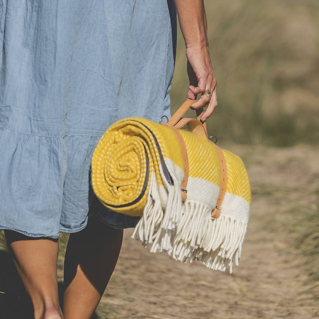 Yellow British Wool Picnic Blanket By Atlantic Blankets