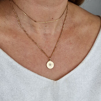 18ct Gold Plated North Star Lucky Disc Pendant Necklace, 2 of 5