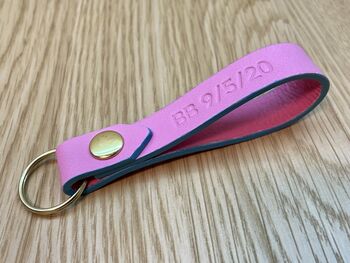 Personalised Handmade Leather Keyring, Pink And Blue, 8 of 10