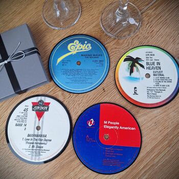 Four Record Coasters Fathers Day Music Fan Lover Real Vinyl Cork Bottoms, 5 of 8