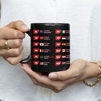 F1 Gift For Him Or Her Formula One Gift 2025 Calendar Mug, 2 of 3
