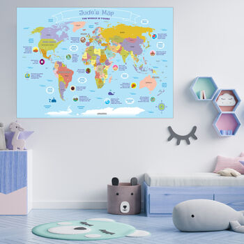 Kids World Map Wall Sticker With Child's Name, 2 of 3