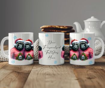 Personalised Gorilla Love Couple In Christmas Jumpers Mug B, 2 of 2