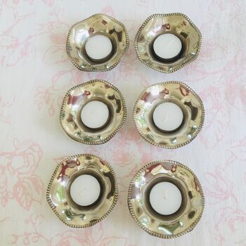 Set Of Six Antique Silver Tealight Candle Holders, 11 of 12