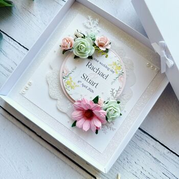 Handmade Wedding Card With 3D Flowers In Shades Of Pink And Green, 5 of 8