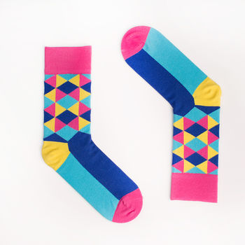 Geometric Cotton Socks Inspired By David Hockney, 6 of 7