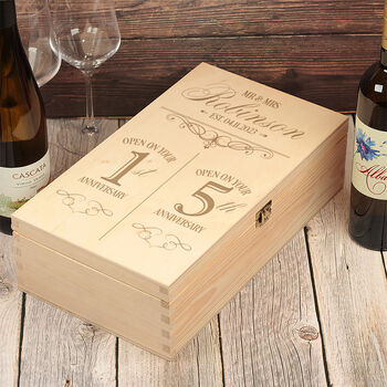 1st And 5th Anniversary Engraved Double Wine Bottle Box, 4 of 4