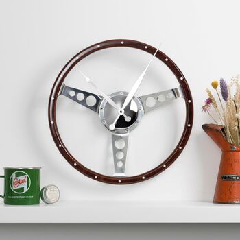Classic Car Walnut Steering Wheel Wall Clock, 2 of 12