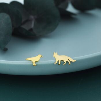 Mismatched Fox And Crow Stud Earrings In Sterling Silver, 6 of 12