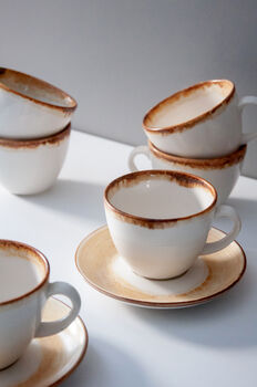 White Set Of Six Handmade Porcelain Tea Cup With Saucer, 12 of 12
