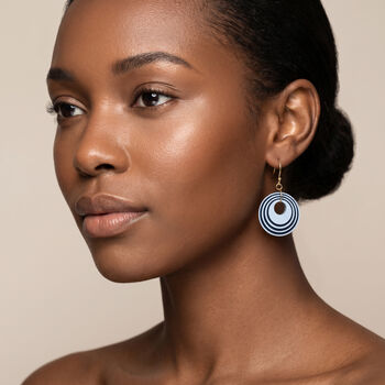 Blue And Navy Geometric Circular Earrings • Gold Plated Sterling Silver Hooks, 2 of 10
