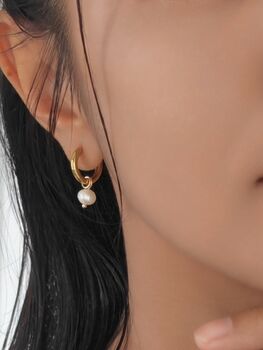 Small Natural Freshwater Pearl Huggie Hoop Earrings, 3 of 4