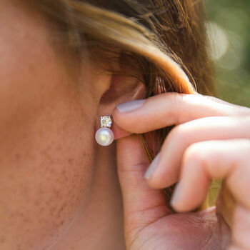 Pearl And Cubic Zirconia Stud Earrings, 2 of 3