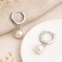 Sterling Silver Round Pearl Hinged Huggie Hoop Earrings, thumbnail 1 of 5